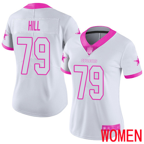 Women Dallas Cowboys Limited White Pink Trysten Hill #79 Rush Fashion NFL Jersey